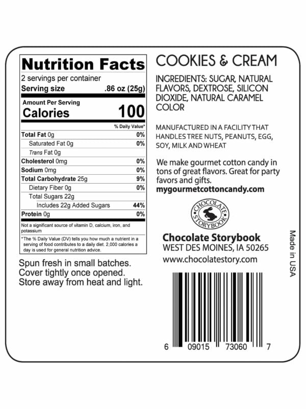 Cookies & Cream ingredient label