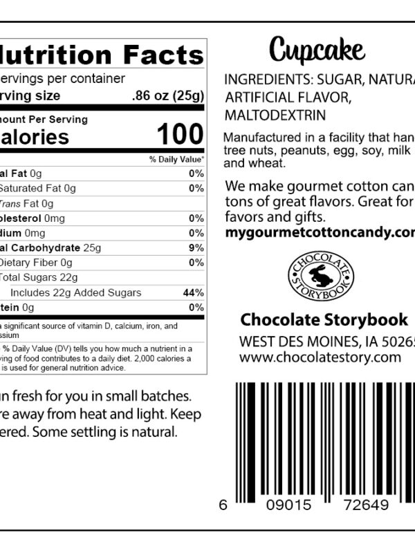Cupcake ingredient label