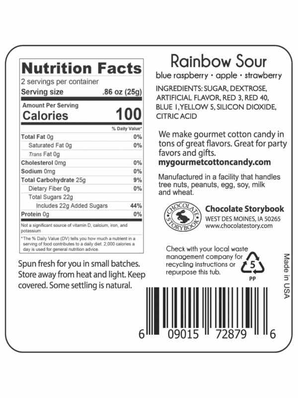 Rainbow Cotton Candy Nutrition Label