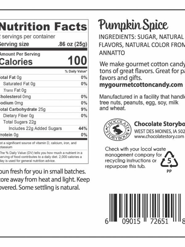 Pumpkin Spice Cotton Candy nutrition label