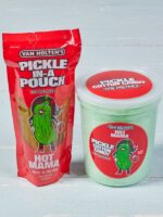 1 spicy mama pickle in a pouch and 1 tib of Van Holten's Spicy Mama Cotton Candy