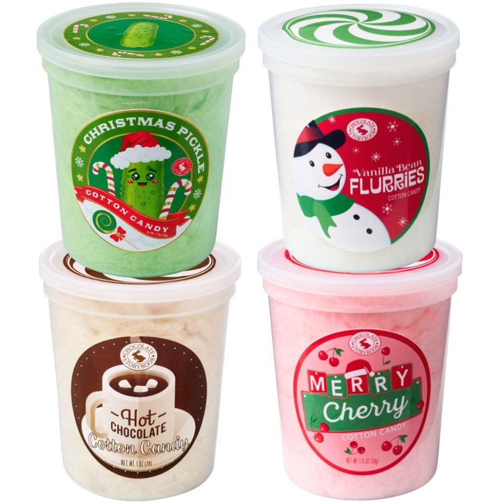 4 tubs of holiday flavored cotton candy